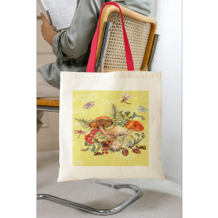 Tote Bag Champignons, libellules, papillons et escargots