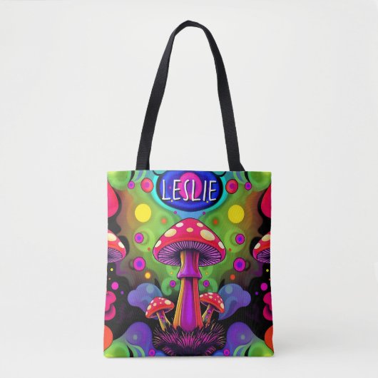 Tote Bag Champignons Rétro Colorés Vibrants Psychedéliques (Devant)