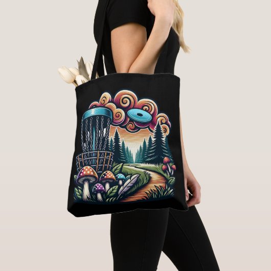 Tote Bag Champignons rétro et terrain de golf Disc Ai Art (De près)