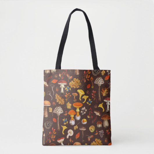 Tote Bag Champignons sauvages sur brun (Devant)