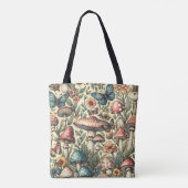 Tote Bag Champignons vintages, Fleurs, Papillons Whimsical (Dos)