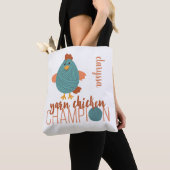 Tote Bag Champion turquoise et rouille de poulet (De près)