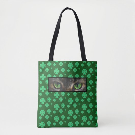 Tote Bag Chanceux Shamrocks & mignon yeux de chat sur vert  (Devant)