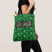 Tote Bag Chanceux Shamrocks & mignon yeux de chat sur vert  (De près)
