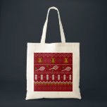 Tote Bag Chandail de Noël de Tennis Motif tricoté Rouge Noë<br><div class="desc">Design d'illustration des journées et nuits d'hiver chaudes et douillettes, avec un pull de Noël drôle et tricoté classique avec raquettes de tennis et balles de tennis vertes, cloches de jingle, sapins et flocons de neige. Un motif minimaliste en chandail Xmas design festif en bleu clair et blanc pour les...</div>