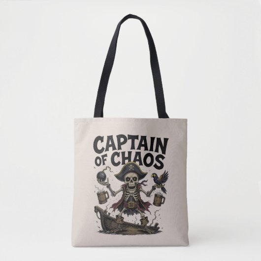 Tote Bag Chaotic Pirate Skeleton–Funny Cartoon Deck Design (Devant)