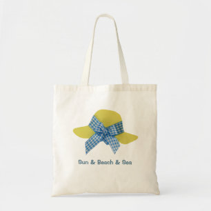 Tote Bag Chapeau de paille pour femme jaune et bleu