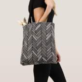 Tote Bag Charbon et Gris Herringbone Elegant Géométrique (De près)