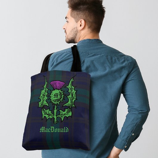 Tote Bag Chardon écossais sur tarte foncée Nom personnalisé
