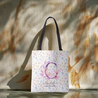 Tote Bag Charlotte Élégant Monogramme Floral Fleurs Pastel