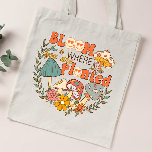 Tote Bag Charme champêtre de champignon Fleurissez où vous