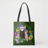 Tote Bag Charme Chocolat Sable Ferret Floral Vert (Devant)