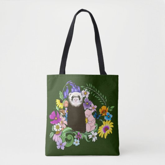 Tote Bag Charme Chocolat Sable Ferret Floral Vert (Devant)