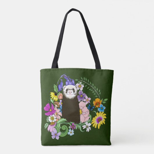 Tote Bag Charme Chocolat Sable Ferret Floral Vert (Dos)