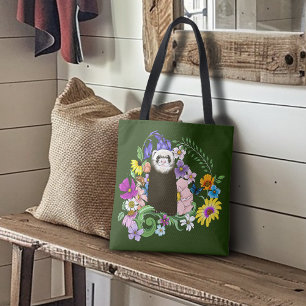 Tote Bag Charme Chocolat Sable Ferret Floral Vert