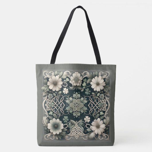 Tote Bag Charme Floral Trèfle Celtique (Devant)