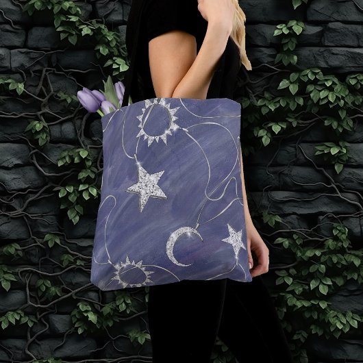 Tote Bag Charming mystique | Étoiles de lune d'argent Sun A