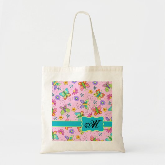Tote Bag Charming Whimsy Butterflies Pink Monogramme (Devant)
