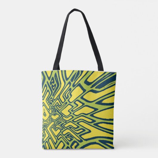 Tote Bag Chartreuse, bleu et jaune géométrique (Dos)