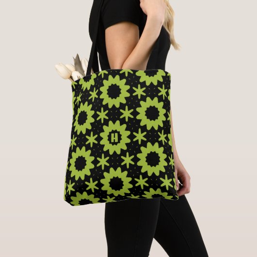 Tote Bag chartreuse géométrique (De près)