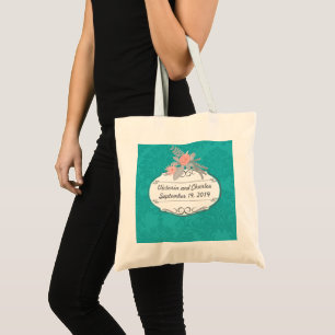 Tote Bag Chartreuse moderne Turquoise Mariage damassé
