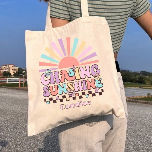 Tote Bag Chasing Sunshine Personnalisé Retro Été Graphisme