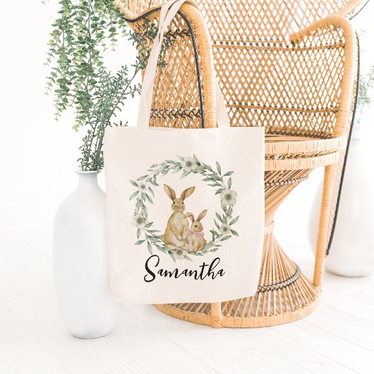 Tote Bag Chasse aux oeufs de lapin de Pâques sur mesure Joy