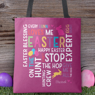 Tote Bag Chasse aux oeufs de Pâques Mot Cloud avec le nom d