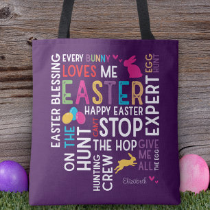 Tote Bag Chasse aux oeufs de Pâques Mot Nuage w Nom de l'en