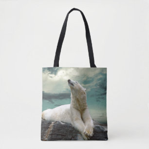 Tote Bag Chasseur blanc d'ours blanc sur la roche