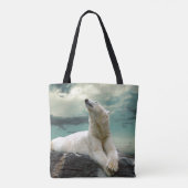 Tote Bag Chasseur blanc d'ours blanc sur la roche (Dos)