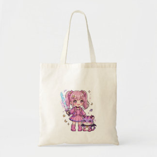 Tote Bag Chasseuse de démons kawaii rose mignonne avec épée