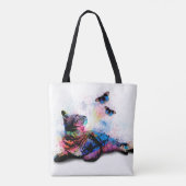 Tote Bag Chat 614 papillon bleu rose (Dos)