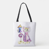 Tote Bag Chat à bascule blanc mignon avec Birdhouse (Dos)