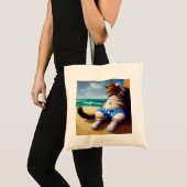 Tote Bag Chat à la plage (Devant (produit))