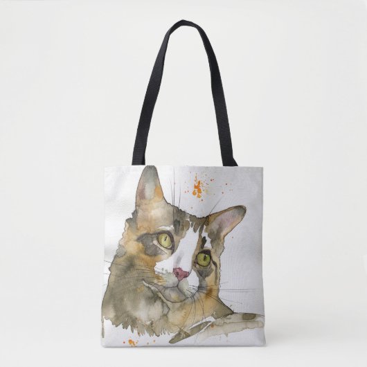 Tote Bag Chat à l'aquarelle (Devant)