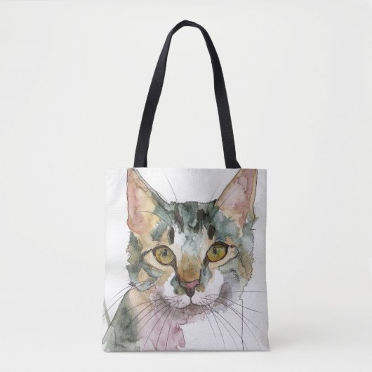 Tote Bag Chat à l'aquarelle (Devant)
