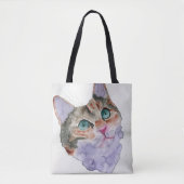 Tote Bag Chat à l'aquarelle (Devant)
