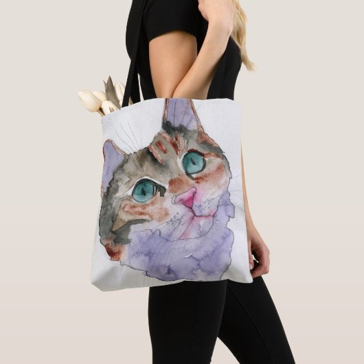 Tote Bag Chat à l'aquarelle (De près)