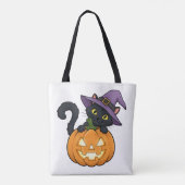 Tote Bag Chat à sorcière adorable dans un Jack-o-lanterne (Dos)