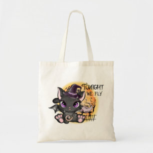 Tote Bag Chat à sorcière noire   Chat d'Halloween