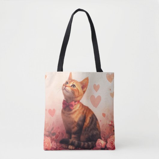 Tote Bag Chat abyssinien avec Rose - Saint Valentin (Devant)