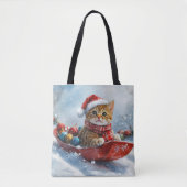 Tote Bag Chat abyssinien en sledge laissez-le neiger Noël (Devant)