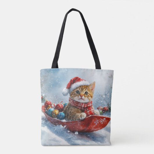 Tote Bag Chat abyssinien en sledge laissez-le neiger Noël (Dos)