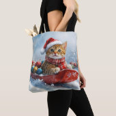 Tote Bag Chat abyssinien en sledge laissez-le neiger Noël (De près)