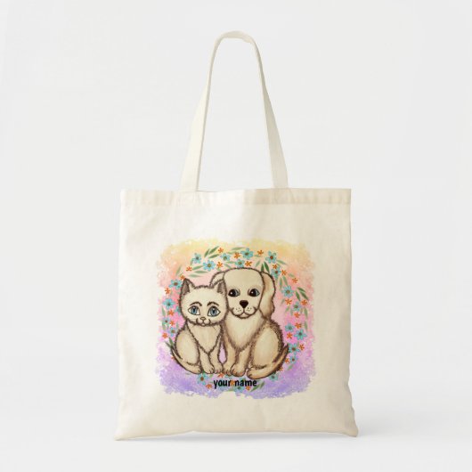 Tote Bag Chat aime le chien (Devant)