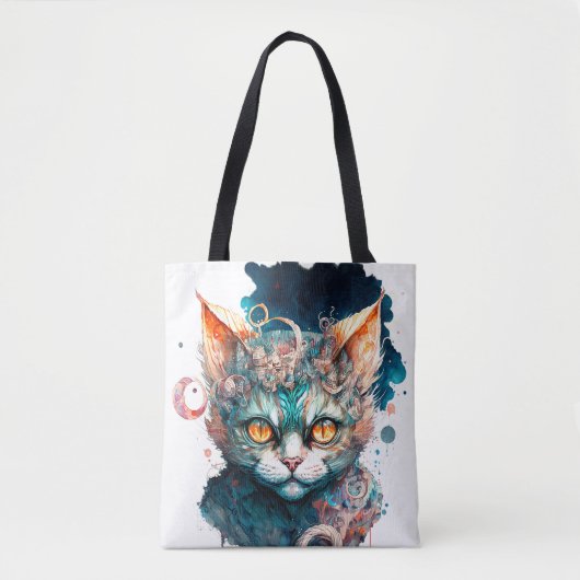 Tote Bag Chat aquarelle en style steampunk (Devant)