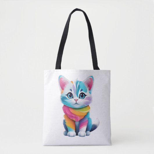 Tote Bag chat arc-en-ciel (Devant)