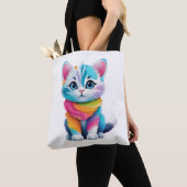 Tote Bag chat arc-en-ciel (De près)