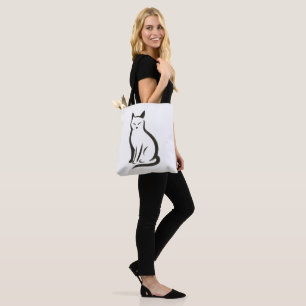 Tote Bag Chat assis - Silhouette d'encre minimaliste sur